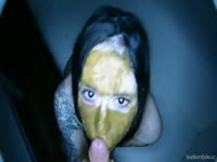 [ Shit Tube ] Slut covered in shit sucks a huge cock